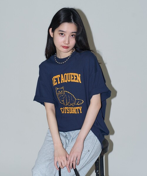 PUBLUX（パブリュクス）の「PUBLUX/パブリュクス フロッキー キャット アニマルプリントTシャツ　限定展開（Tシャツ/カットソー・レディース・ネイビー/オフホワイト/ライトグレー・SMALL/MEDIUM/LARGE）」の5枚目の写真