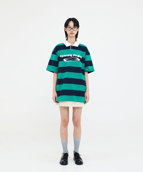 Opening Project（オープニングプロジェクト）の「【UNISEX】Opening Project／ストライプＴ（Tシャツ/カットソー・レディース・グレー/ホワイト/ライトグリーン・MEDIUM/LARGE）」の14枚目の写真