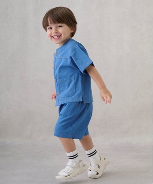 petit main（プティマイン）の「布帛半袖セットアップ（セットアップ・キッズ・ブルー/ストライプ・110cm/80ｃｍ/130cm/120cm/90cm/100cm）」の3枚目の写真