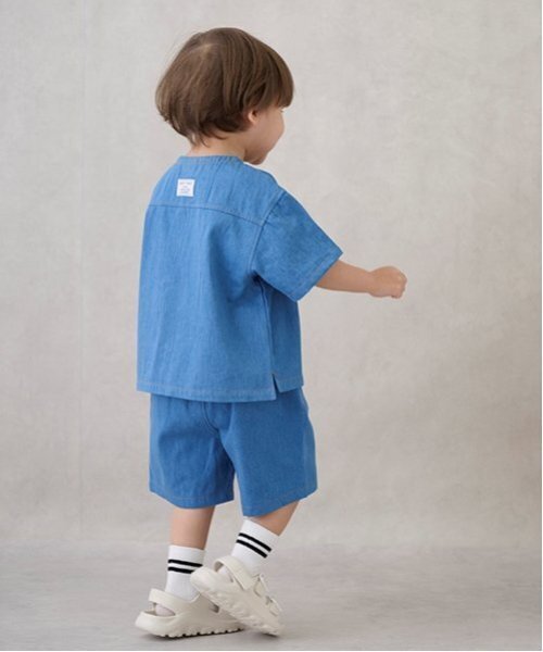 petit main（プティマイン）の「布帛半袖セットアップ（セットアップ・キッズ・ブルー/ストライプ・110cm/80ｃｍ/130cm/120cm/90cm/100cm）」の15枚目の写真