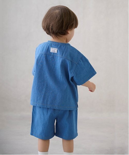 petit main（プティマイン）の「布帛半袖セットアップ（セットアップ・キッズ・ブルー/ストライプ・110cm/80ｃｍ/130cm/120cm/90cm/100cm）」の4枚目の写真