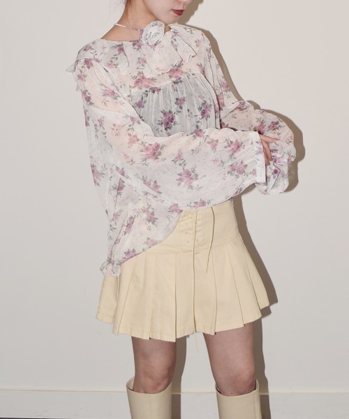 VIVID LADY(ビビッドレディー)の「花柄 シアーブラウス 長袖 チョーカー付 2WAY(シャツ/ブラウス・レディース・ピンク/イエロー/ブルー・FREE)」の21枚目の写真