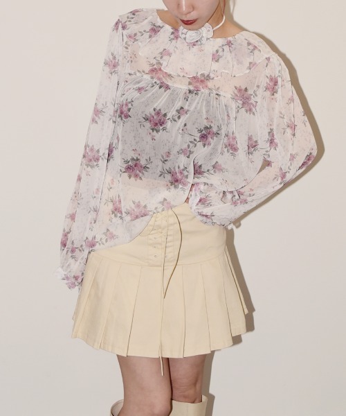 VIVID LADY(ビビッドレディー)の「花柄 シアーブラウス 長袖 チョーカー付 2WAY(シャツ/ブラウス・レディース・ピンク/イエロー/ブルー・FREE)」の20枚目の写真
