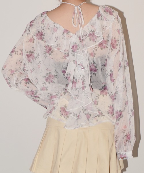 VIVID LADY(ビビッドレディー)の「花柄 シアーブラウス 長袖 チョーカー付 2WAY(シャツ/ブラウス・レディース・ピンク/イエロー/ブルー・FREE)」の19枚目の写真