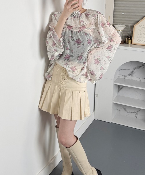 VIVID LADY(ビビッドレディー)の「花柄 シアーブラウス 長袖 チョーカー付 2WAY(シャツ/ブラウス・レディース・ピンク/イエロー/ブルー・FREE)」の10枚目の写真
