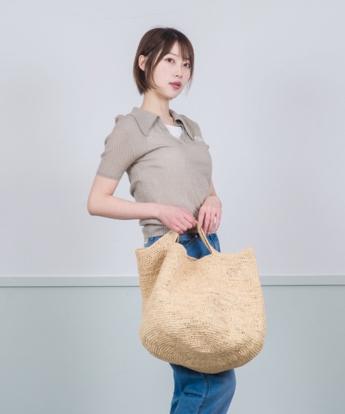 美品 DIESEL トートバッグ かごバッグ ラフィア デニム 大容量 ディーゼル トートバッグかごバッグ ラフィア×レザー×デニム 大