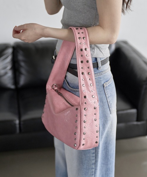 UNE MANSION（ユヌマンション）の「【ショルダーバッグ/ハンドバッグ】2WAYユニークシルバースタッズボックスバッグ（ショルダーバッグ・レディース・アイボリー/ブラック/ブラウン/ピンク・ONE SIZE）」の19枚目の写真