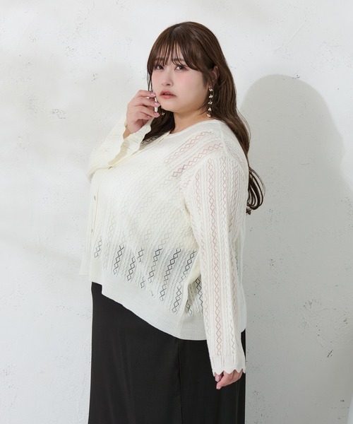 Louiosy(ルオシー)の「【大きいサイズ】フレアスリーブ透かし編みカーディガン(カーディガン/ボレロ・レディース・ライトブルー/ライトイエロー/アイボリー・X-LARGE/4L/3L)」の19枚目の写真