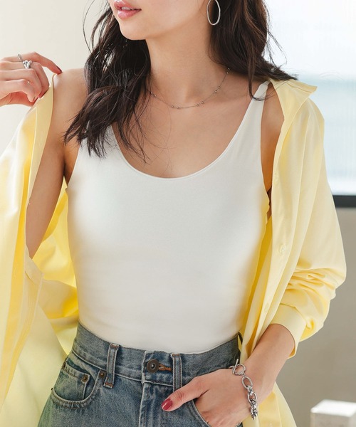 KOBE LETTUCE（コウベレタス）の「カップ付き 深Uネックタンクトップ（タンクトップ・レディース・ホワイト/ブラウン/杢グレー/ブラック・M）」の2枚目の写真