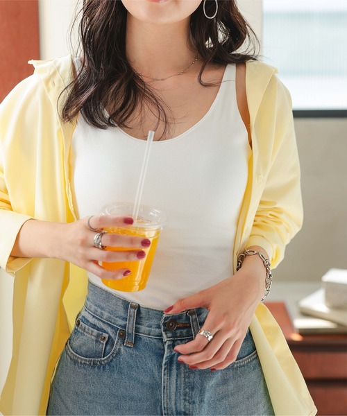 KOBE LETTUCE（コウベレタス）の「カップ付き 深Uネックタンクトップ（タンクトップ・レディース・ホワイト/ブラウン/杢グレー/ブラック・M）」の13枚目の写真