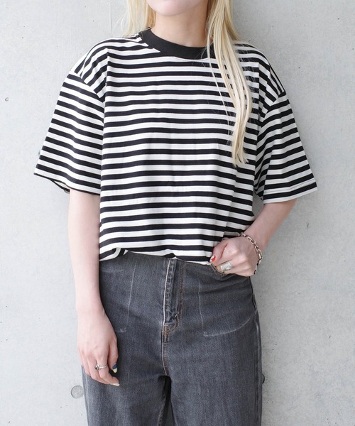 INNOCENT（イノセント）の「【DF001】【D-FACTORY】5.3オンス プレミアム コンフォート ボーダー Tシャツ（Tシャツ/カットソー・メンズ・ブラック×ホワイト/ホワイト系その他/ホワイト×ブラック・MEDIUM/LARGE/X-LARGE/SMALL）」の3枚目の写真