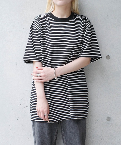 INNOCENT（イノセント）の「【DF001】【D-FACTORY】5.3オンス プレミアム コンフォート ボーダー Tシャツ（Tシャツ/カットソー・メンズ・ブラック×ホワイト/ホワイト系その他/ホワイト×ブラック・MEDIUM/LARGE/X-LARGE/SMALL）」の2枚目の写真