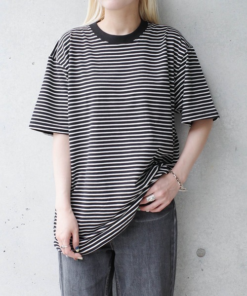 INNOCENT（イノセント）の「【DF001】【D-FACTORY】5.3オンス プレミアム コンフォート ボーダー Tシャツ（Tシャツ/カットソー・メンズ・ブラック×ホワイト/ホワイト系その他/ホワイト×ブラック・MEDIUM/LARGE/X-LARGE/SMALL）」の9枚目の写真