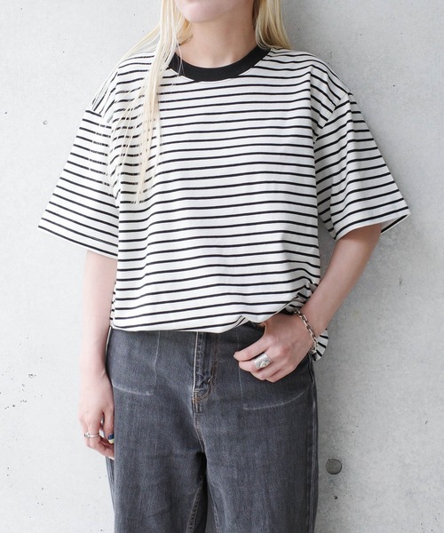 INNOCENT(イノセント)の「【DF001】【D-FACTORY】5.3オンス プレミアム コンフォート ボーダー Tシャツ(Tシャツ/カットソー・メンズ・ブラック×ホワイト/ホワイト系その他/ホワイト×ブラック・MEDIUM/LARGE/X-LARGE/SMALL)」の5枚目の写真