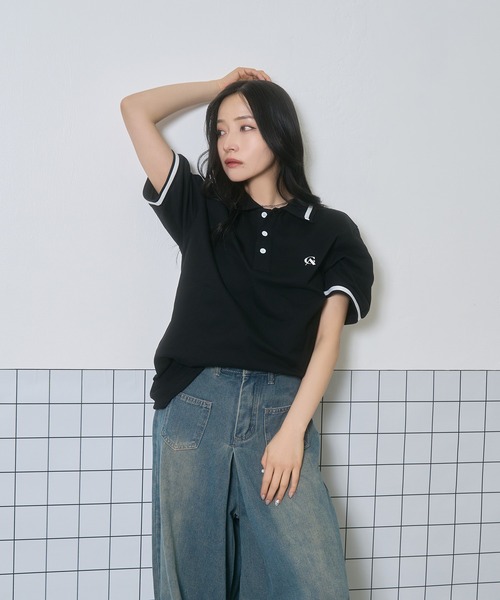 ANDGEEBEE（アンジービー）の「UNISEX ポロラインT（ポロシャツ・レディース・ブラック/アイボリー・FREE）」の12枚目の写真