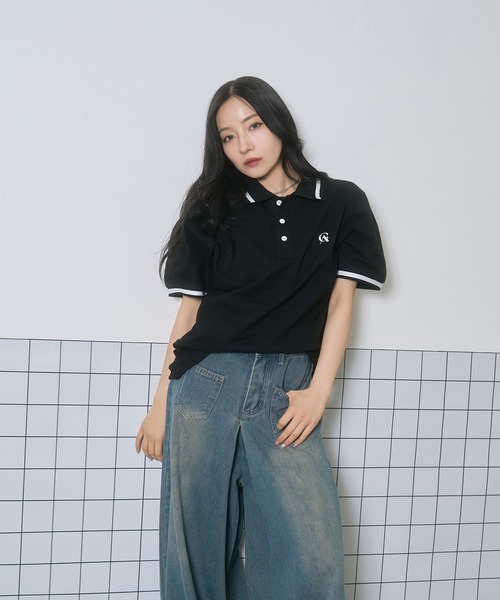 ANDGEEBEE（アンジービー）の「UNISEX ポロラインT（ポロシャツ・レディース・ブラック/アイボリー・FREE）」の11枚目の写真