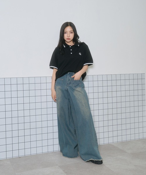 ANDGEEBEE（アンジービー）の「UNISEX ポロラインT（ポロシャツ・レディース・ブラック/アイボリー・FREE）」の10枚目の写真