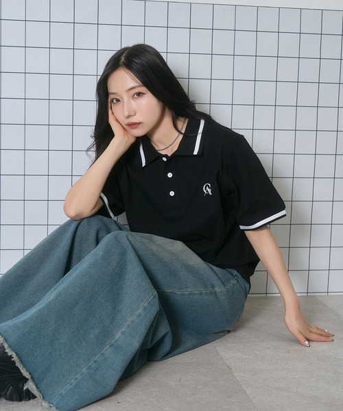 ANDGEEBEE（アンジービー）の「UNISEX ポロラインT（ポロシャツ・レディース・ブラック/アイボリー・FREE）」の8枚目の写真