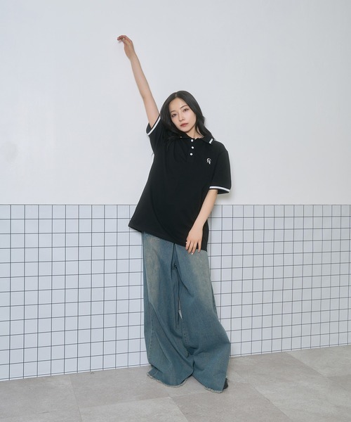 ANDGEEBEE（アンジービー）の「UNISEX ポロラインT（ポロシャツ・レディース・ブラック/アイボリー・FREE）」の7枚目の写真