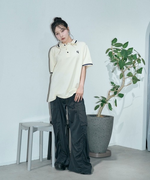 ANDGEEBEE（アンジービー）の「UNISEX ポロラインT（ポロシャツ・レディース・ブラック/アイボリー・FREE）」の17枚目の写真