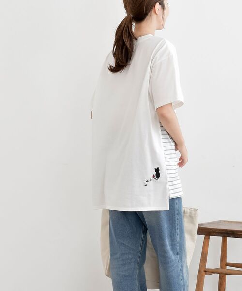 rps（アールピーエス）の「ねこだらけ３ポケットボーダーワイドＴ（Tシャツ/カットソー・レディース・ネイビー/ミント・フリー）」の5枚目の写真