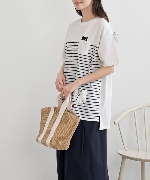 rps（アールピーエス）の「ねこだらけ３ポケットボーダーワイドＴ（Tシャツ/カットソー・レディース・ネイビー/ミント・フリー）」の12枚目の写真