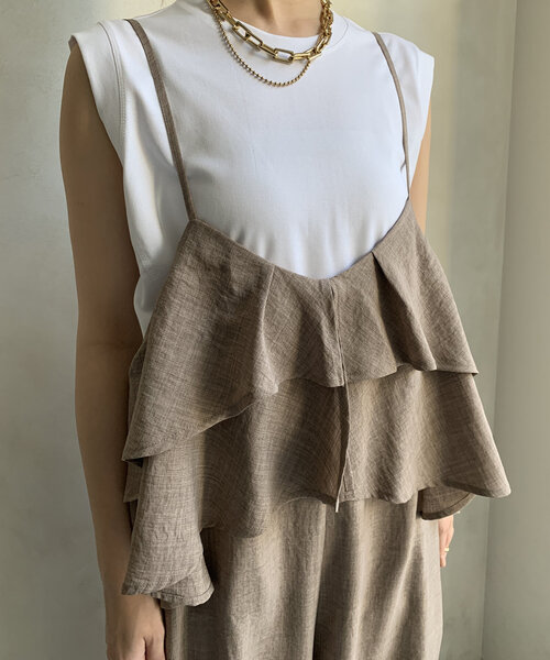 DouDou（ドゥドゥ）の「【WEB限定】 フリルビスチェキャミサロペット（つなぎ/オールインワン・レディース・グレイッシュベージュ/ブラック・FREE）」の6枚目の写真