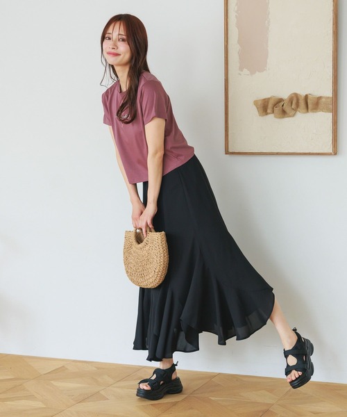 mysty woman（ミスティウーマン）の「ニュアンスロゴコンパクトTシャツ　495369（Tシャツ/カットソー・レディース・オフホワイト/グレイッシュブルー/ブラック/ピンク系その他・FREE）」の7枚目の写真