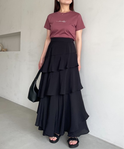 mysty woman（ミスティウーマン）の「ニュアンスロゴコンパクトTシャツ　495369（Tシャツ/カットソー・レディース・オフホワイト/グレイッシュブルー/ブラック/ピンク系その他・FREE）」の12枚目の写真