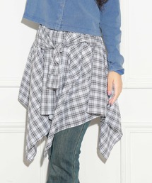 履くだけ簡単レイヤード♪ 腰巻きチェックシャツ風スカート/インナーパンツ付き