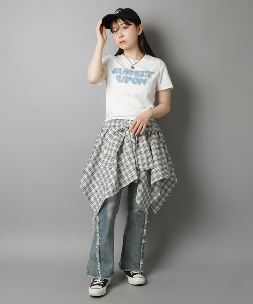 SPINNS（スピンズ）の「履くだけ簡単レイヤード♪ 腰巻きチェックシャツ風スカート/インナーパンツ付き（スカート・レディース・オフホワイト/ブラック/レッド/ベージュ・ONESIZE）」の10枚目の写真