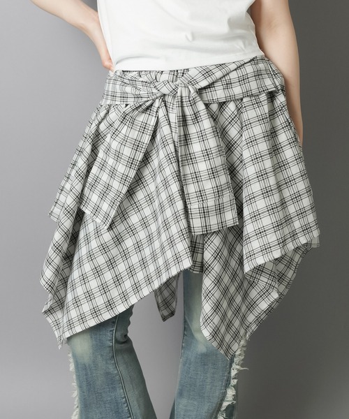 SPINNS（スピンズ）の「履くだけ簡単レイヤード♪ 腰巻きチェックシャツ風スカート/インナーパンツ付き（スカート・レディース・オフホワイト/ブラック/レッド/ベージュ・ONESIZE）」の19枚目の写真