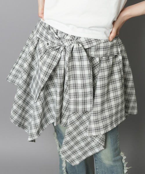 SPINNS（スピンズ）の「履くだけ簡単レイヤード♪ 腰巻きチェックシャツ風スカート/インナーパンツ付き（スカート・レディース・オフホワイト/ブラック/レッド/ベージュ・ONESIZE）」の14枚目の写真