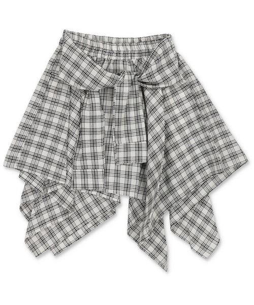 SPINNS（スピンズ）の「履くだけ簡単レイヤード♪ 腰巻きチェックシャツ風スカート/インナーパンツ付き（スカート・レディース・オフホワイト/ブラック/レッド/ベージュ・ONESIZE）」の20枚目の写真