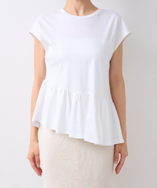 La boutique BonBon（ラブティックボンボン）の「【スタイルUP】アシメペプラムカットソー（Tシャツ/カットソー・レディース・ピンク/ネイビー/ホワイト・FREE）」の4枚目の写真