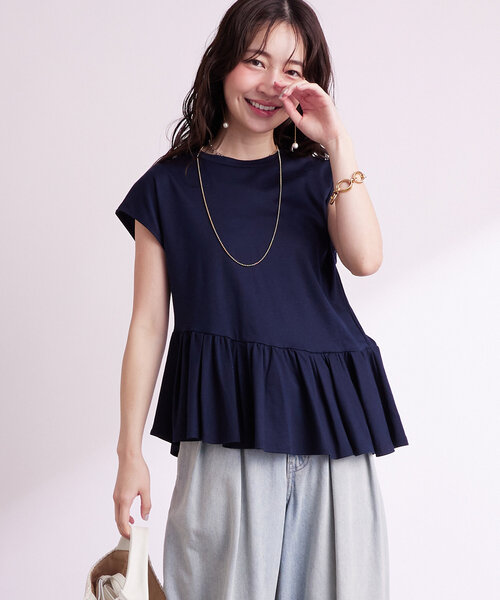 La boutique BonBon（ラブティックボンボン）の「【スタイルUP】アシメペプラムカットソー（Tシャツ/カットソー・レディース・ピンク/ネイビー/ホワイト・FREE）」の10枚目の写真