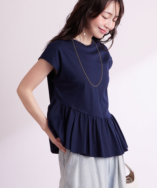 La boutique BonBon（ラブティックボンボン）の「【スタイルUP】アシメペプラムカットソー（Tシャツ/カットソー・レディース・ピンク/ネイビー/ホワイト・FREE）」の11枚目の写真