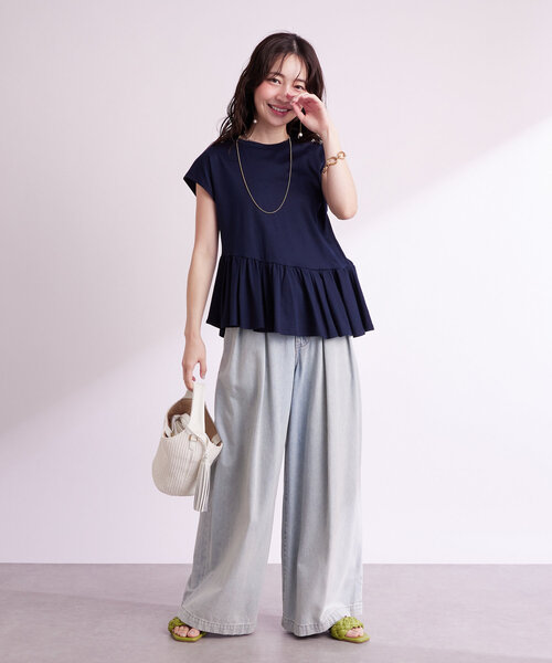 La boutique BonBon（ラブティックボンボン）の「【スタイルUP】アシメペプラムカットソー（Tシャツ/カットソー・レディース・ピンク/ネイビー/ホワイト・FREE）」の13枚目の写真