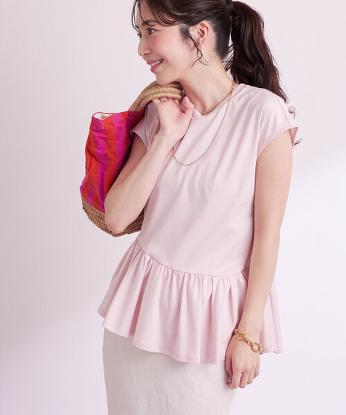 La boutique BonBon（ラブティックボンボン）の「【スタイルUP】アシメペプラムカットソー（Tシャツ/カットソー・レディース・ピンク/ネイビー/ホワイト・FREE）」の17枚目の写真