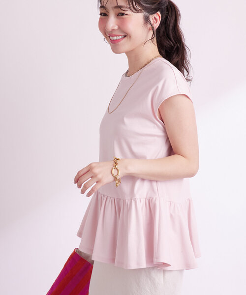 La boutique BonBon（ラブティックボンボン）の「【スタイルUP】アシメペプラムカットソー（Tシャツ/カットソー・レディース・ピンク/ネイビー/ホワイト・FREE）」の18枚目の写真