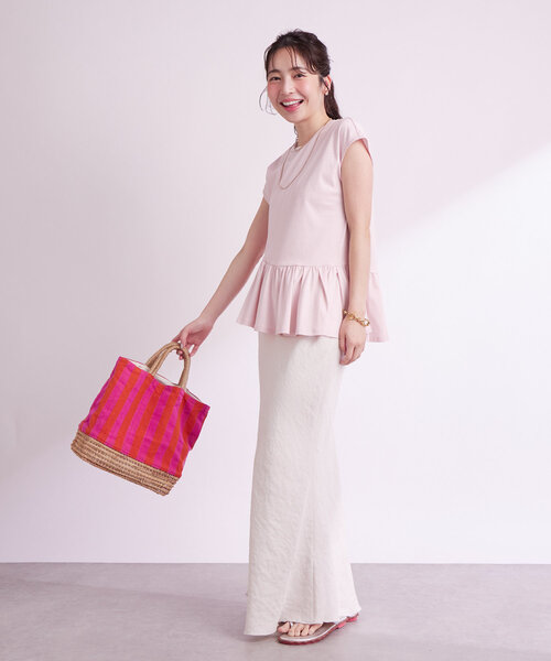 La boutique BonBon（ラブティックボンボン）の「【スタイルUP】アシメペプラムカットソー（Tシャツ/カットソー・レディース・ピンク/ネイビー/ホワイト・FREE）」の20枚目の写真