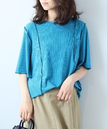 leswel | 【L～5L 大きいサイズ】ソフトテレコ配色メローTシャツ 6分袖 春夏 メローデザイン(Tシャツ/カットソー)