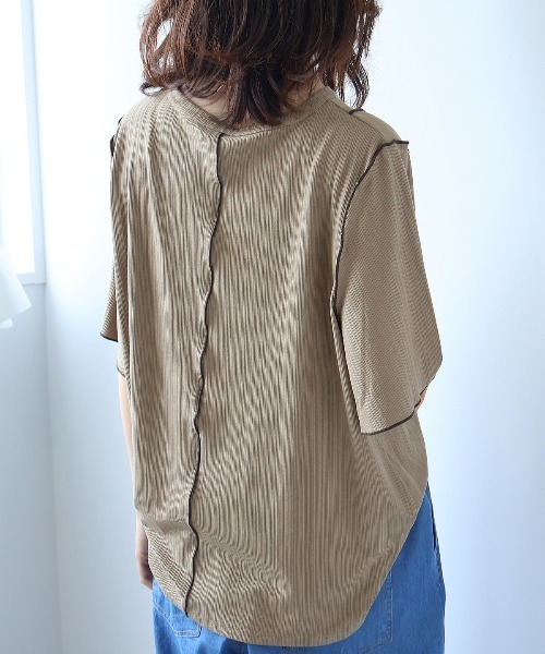 leswel(レスウェル)の「【L~5L 大きいサイズ】ソフトテレコ配色メローTシャツ 6分袖 春夏 メローデザイン(Tシャツ/カットソー・レディース・カーキ/ブラック/ブルー・LL/L/5L/3L/4L)」の13枚目の写真