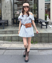 シャツワンピース（ブルー・ネイビー/青色系・半袖