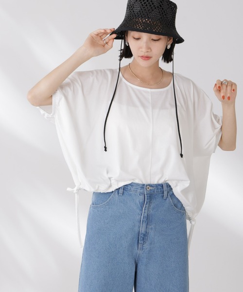 NANO universe(ナノユニバース)の「吸水速乾抗菌防臭クロップドドロストトップス(Tシャツ/カットソー・レディース・ブラック/ライトグレー/ホワイト・FREE)」の1枚目の写真