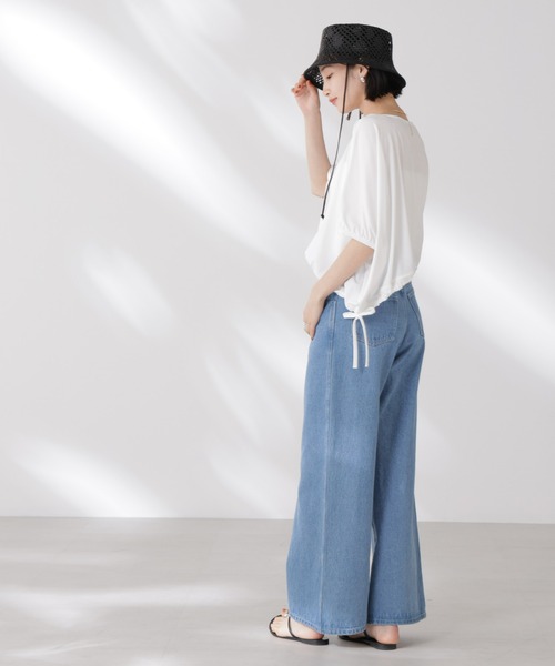 NANO universe(ナノユニバース)の「吸水速乾抗菌防臭クロップドドロストトップス(Tシャツ/カットソー・レディース・ブラック/ライトグレー/ホワイト・FREE)」の4枚目の写真