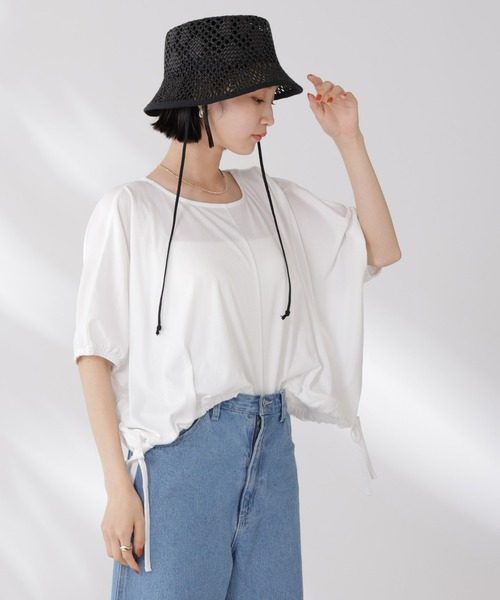 NANO universe(ナノユニバース)の「吸水速乾抗菌防臭クロップドドロストトップス(Tシャツ/カットソー・レディース・ブラック/ライトグレー/ホワイト・FREE)」の8枚目の写真