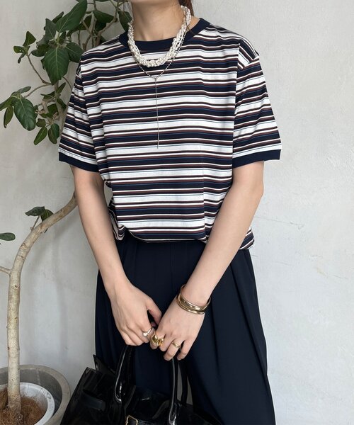 DouDou（ドゥドゥ）の「マルチボーダーTEE（Tシャツ/カットソー・レディース・ネイビー/ベージュ・FREE）」の7枚目の写真
