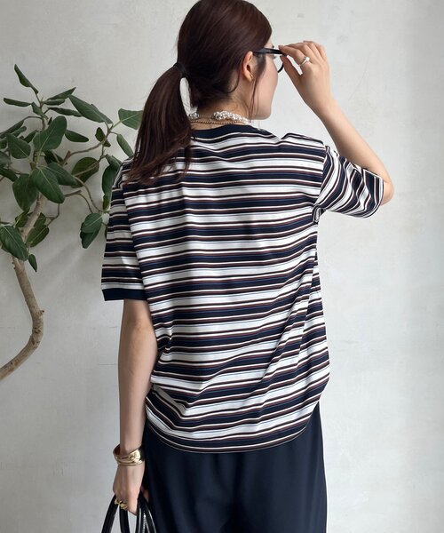 DouDou（ドゥドゥ）の「マルチボーダーTEE（Tシャツ/カットソー・レディース・ネイビー/ベージュ・FREE）」の8枚目の写真