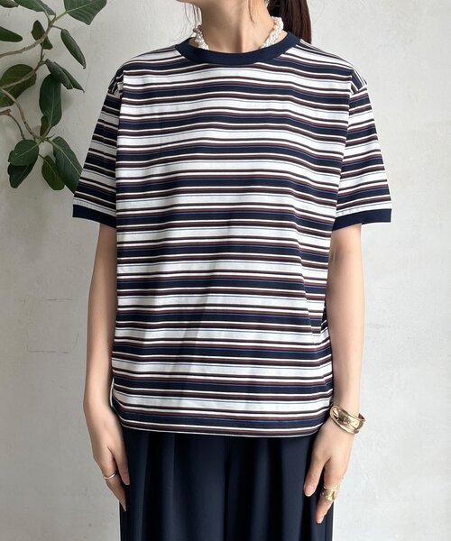 DouDou（ドゥドゥ）の「マルチボーダーTEE（Tシャツ/カットソー・レディース・ネイビー/ベージュ・FREE）」の9枚目の写真